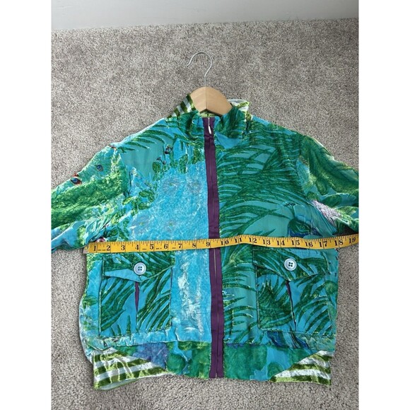 Custo Barcelona Silk Multi Color Zip Up Jacket Peacock Crushed Velvet Size 40 - Picture 10 of 11